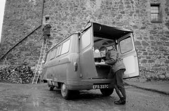 Neidpath Castle
View of Commer van in use with Sam Scott, RCAHMS surveyor.