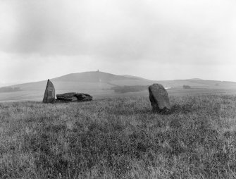 Remains of Circle near Insch. Altar Stone 15 x 9ft. Standing Stone near it 10ft