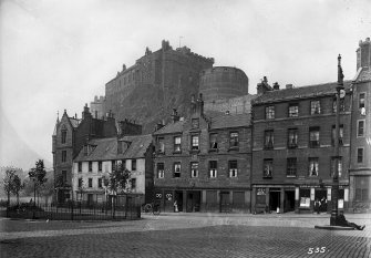 View of Castle from Grassmarket and Nos 10 - 28 even in foreground
