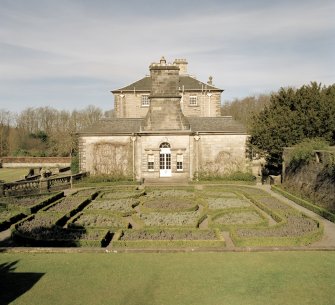 View of house and formal garden from east