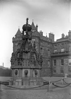 General view North wing of Holyrood Palace with fountain in foreground.