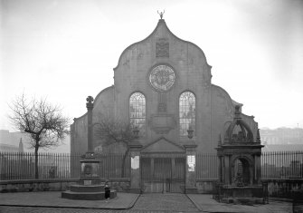 View of Canongate Church from South, also showing Burgh Cross and Home Fountain.