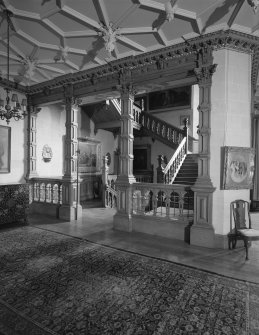 View of timber staircase on the principal floor of Castlemilk, Dumfries & Galloway