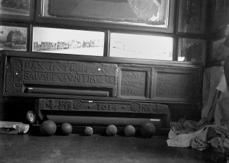Door lintels and cannonballs now kept at Huntly House