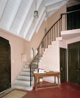 Interior. View of gallery stairs