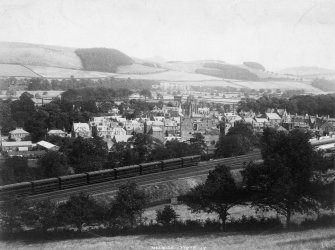 View of Melrose with the railway line in the foreground.