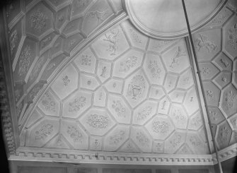 Two interior views of Moray House.  Ceiling of South room, first floor.