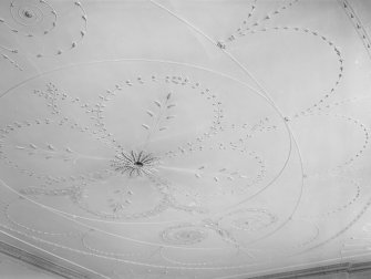 Detail of ceiling decorated with plasterwork, in a house in Queen Street