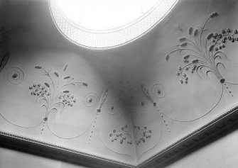 Detail of ceiling decorated with plasterwork, in a house in Queen Street