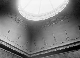 Detail of ceiling decorated with plasterwork, in a house in Queen Street