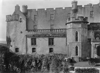 Dunvegan Castle. General view from East showing Fairy Tower and 16th Century house.