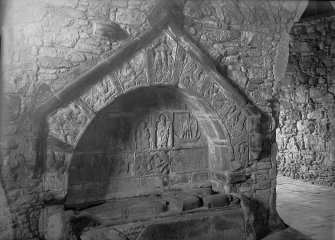 St Clement's Church, Rodel. Interior. View of Macleod's tomb.