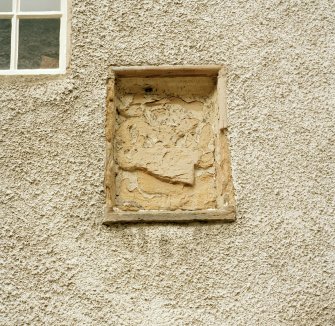 Leith Hall, exterior.  Courtyard: detail of panel on North wall