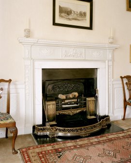 Leith Hall, interior.  First floor. Dining room: detail of fireplace