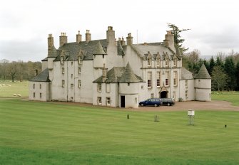 Leith Hall, exterior.  General view from the hill to North West