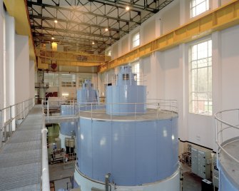 Interior. View of generating hall from gallery to N