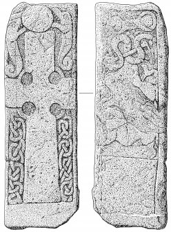 Scanned ink drawing of Logierait 2 Pictish cross-slab.