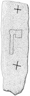 Scanned ink drawing of Fortingall 7 incised recumbent cross-slab.