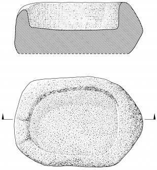 Scanned ink drawing of font in Abernethy Parish Church burial ground: plan and section.