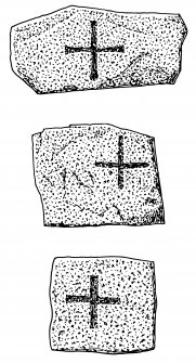 Scanned ink drawings of St Skae 1, 2 & 3 cross-incised stones.