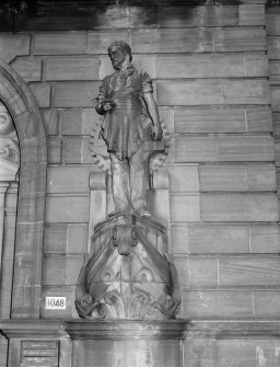 Glasgow, 1030-1048 Govan Road, Shipyard Offices
Detail of statuary on principal facade. Life size figure of a man standing on the bow of ship holding ship building tools.