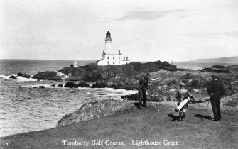 Postcard showing view of Lighthouse Green at Turnberry Golf Course.