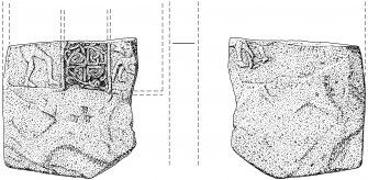 Scanned ink drawing of Glamis 3 cross slab fragment.