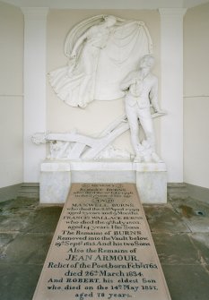 Interior, view of marble relief of Burns and grave-slab.











