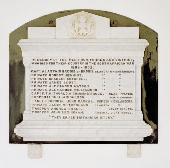 Interior. 1st floor, detail of war memorial above fireplace
