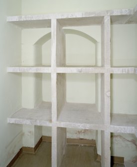 Interior. Basement floor, detail of wine bins