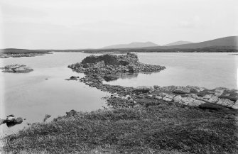 General view of broch and causeway.