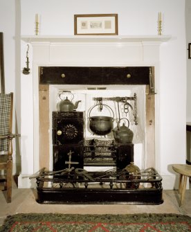 Interior. Ground floor, S room, detail of fireplace