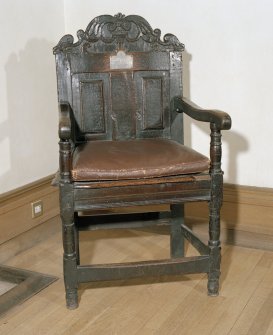 Interior, ground floor, reception room, view of oak chair of the maltmen