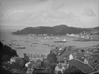 View of Oban from a high vantage point, looking down over the bay.