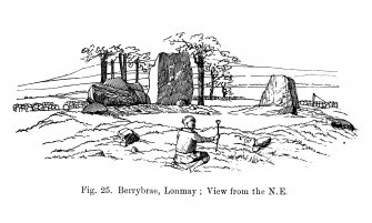 Sketch of view of recumbent stone circle from NE.