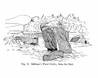 Sketch of recumbent stone circle, viewed from E.