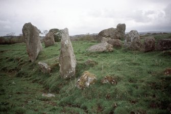 Copy of colour slide (H 93801) showing SE arc of recumbent stone circle.