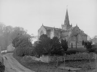View of Largo Parish Church and churchyard from south east.