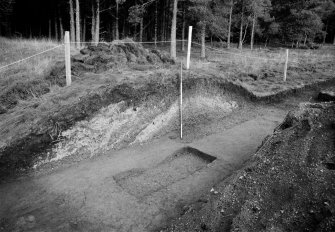 Excavation photograph: Film 93/BW/2: Section through bank, NW side of cut, Site B at Cleaven Dyke. Illustration 30.