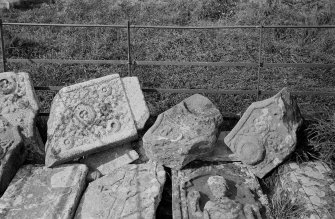 Iona, St Mary's Abbey, St John's Cross. 
View of fragments.