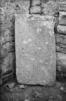 Iona, St Oran's Chapel.
View of recumbent cross slab L27.