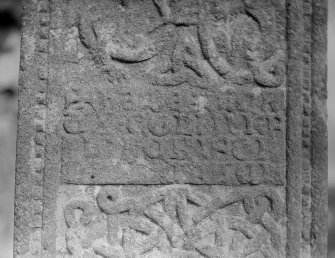 Oronsay Priory, Great Cross.
Detail of inscription - Colin, Prior of Oronsay - on West side of cross