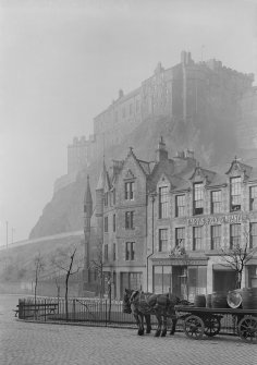View of Edinburgh Castle from Grassmarket showing the premises of the Dairy Supply Company.