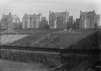 Edinburgh, Blackford, 14 Oswald Road, 31, 33, 35 Mortonhall Road.
View of rear elevations of row of 4 villas situated at top of railway embankment.