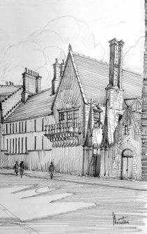 Photographic copy of pencil drawing of Moray House.
Signed: 'J Houston'