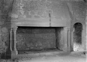 Craigmillar Castle. Interior, great hall fireplace