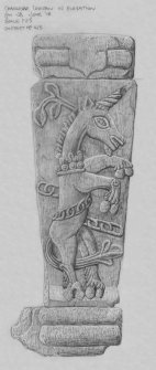 Pencil survey drawing of carved heraldic unicorn no. 413.
Craigievar Castle.
