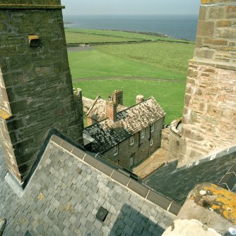 View of west range of courtyard from roof of castle