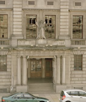 View of entrance doorway with statue of St. Andrew above