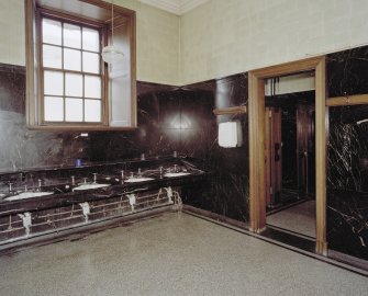 Interior, ground floor, gents toilet washroom, view from SW
